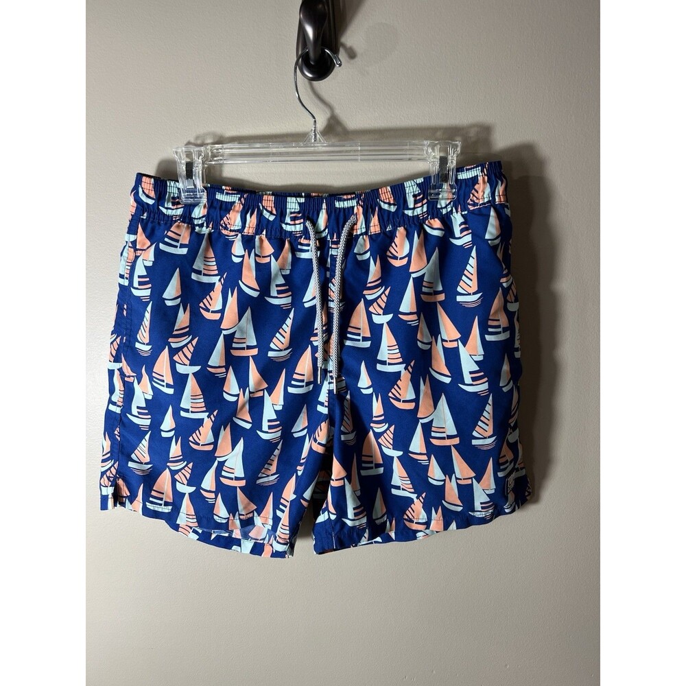 Tom & Teddy Mens Boat Swim Trunks Small Blue Sailboat Print